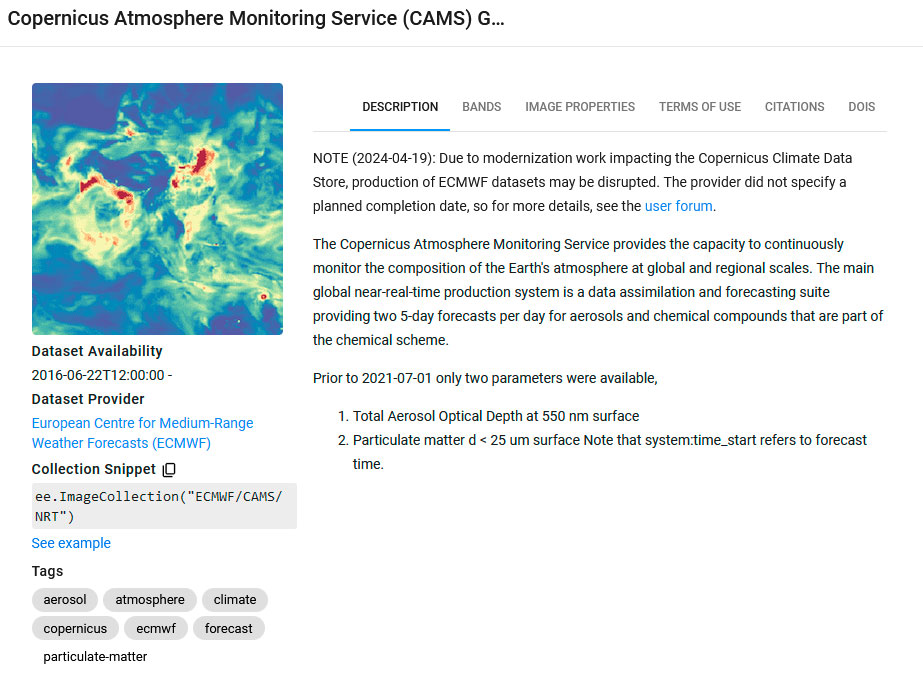 Datos de contaminación atmosférica de Copernicus CAMS