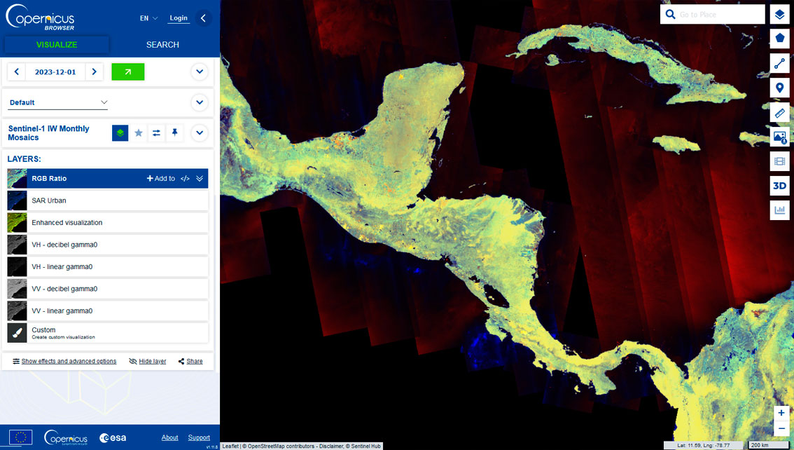 Mosaicos mundiales Sentinel-2