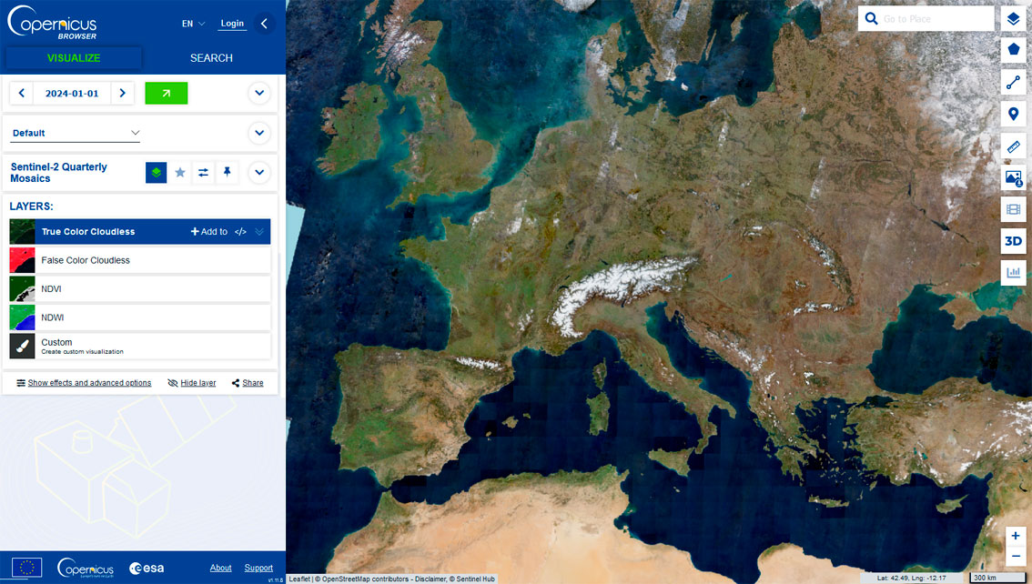 Mosaicos mundiales Sentinel-2